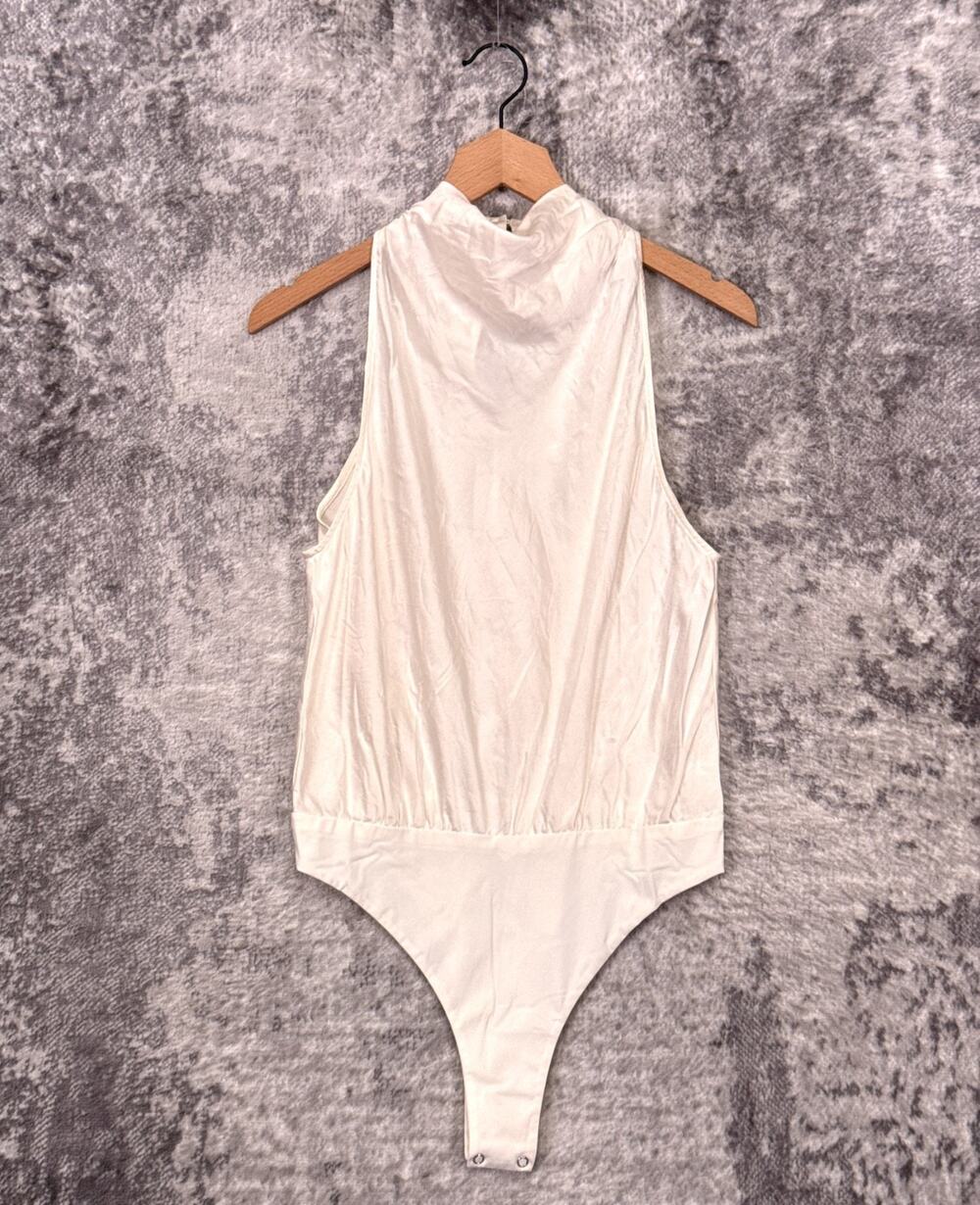 The Sei Silk Cowl Drape Bodysuit Top 6 Womens Ivory Blouse